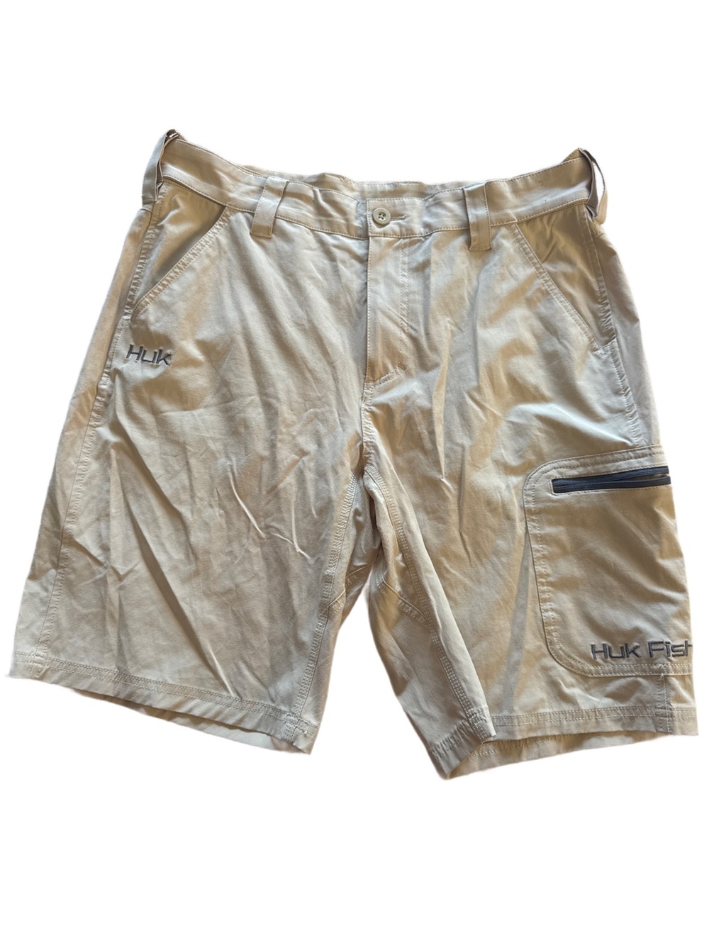 Huk Men's Tan Fishing Cargo Shorts with Zip Pocket Large